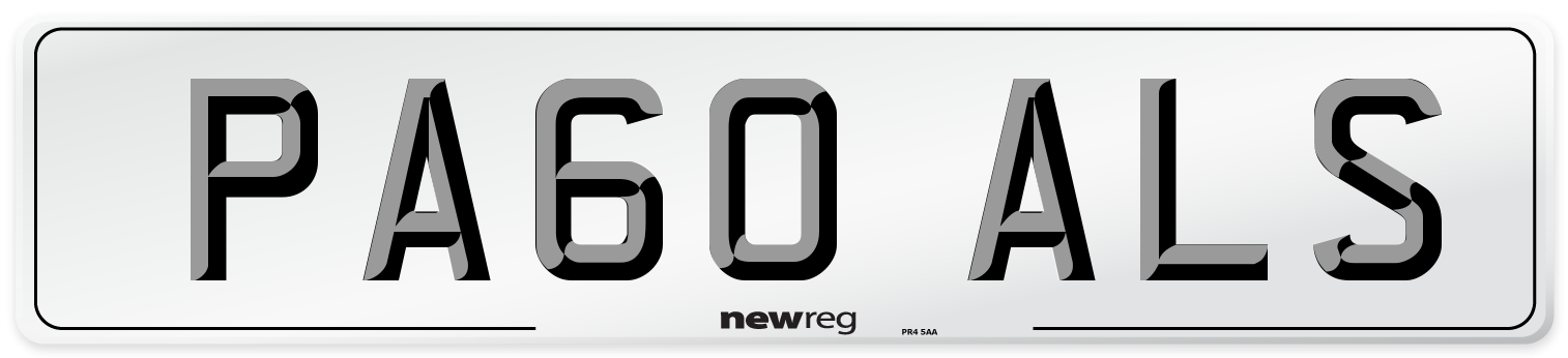 PA60 ALS Number Plate from New Reg
